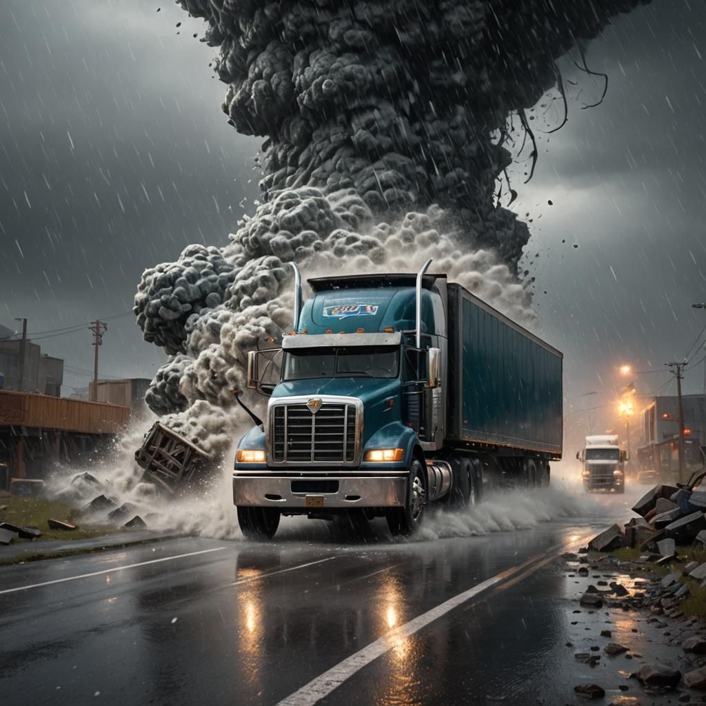 Semi Truck in Hailstorm: Detailed Fantasy Art