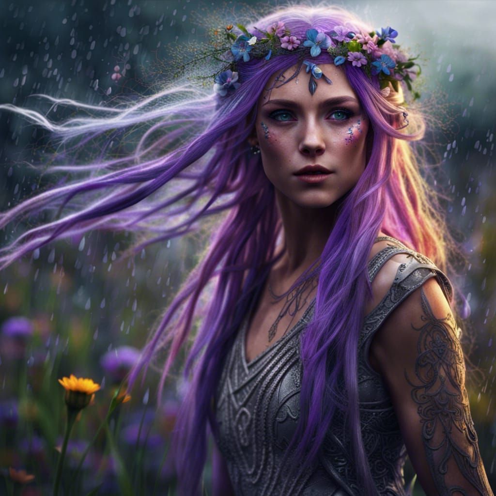 Elven Woman Dances in Rain: Digital Matte Painting