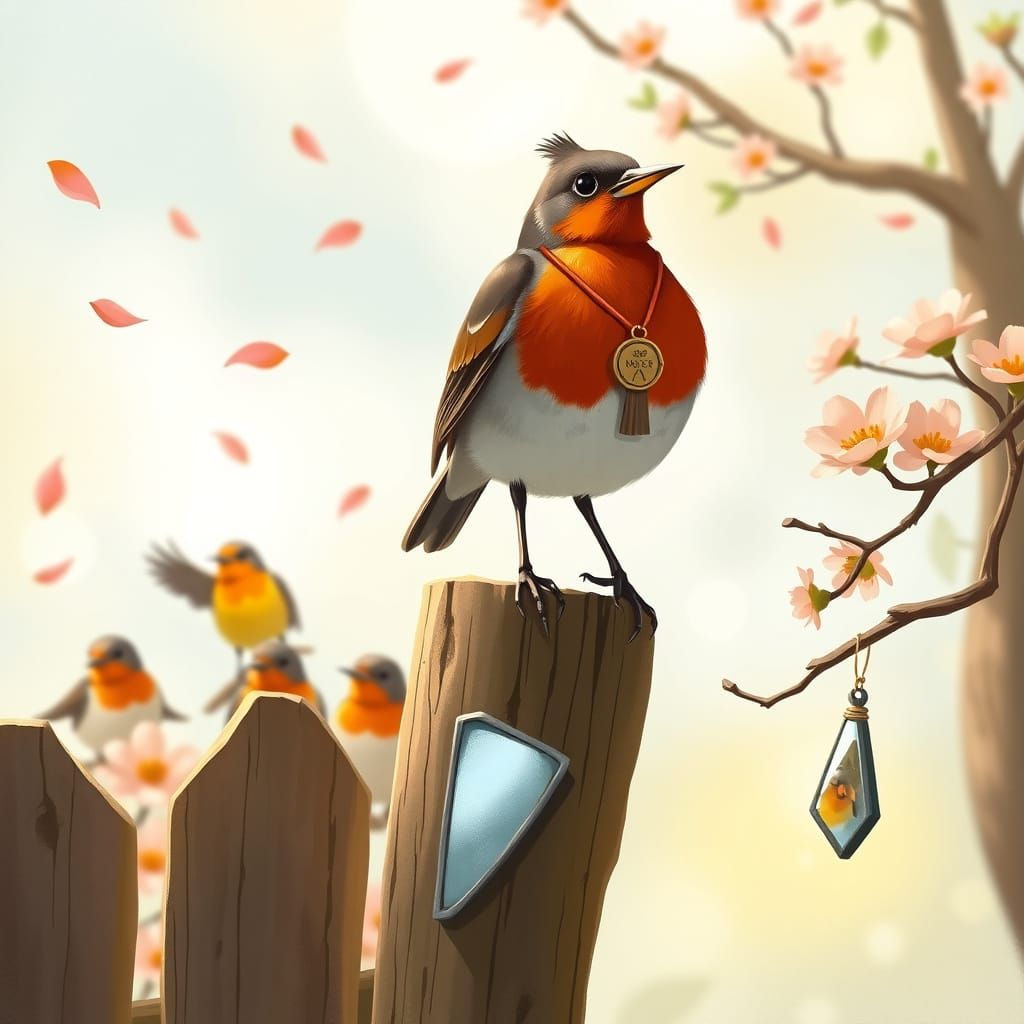 Proud Robin Illustration with Makeshift Medal