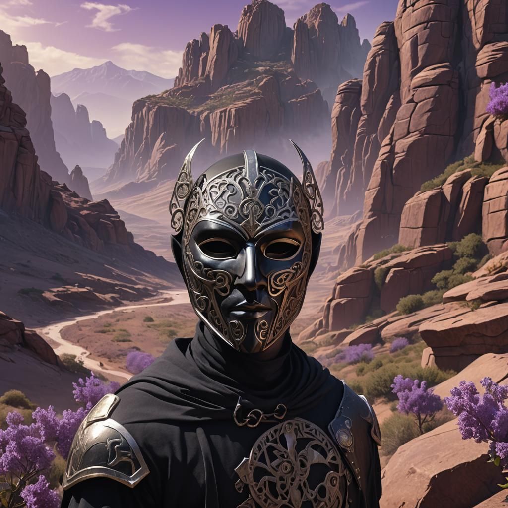 Celtic Mask in Lilac Desert: Fantasy Concept Art