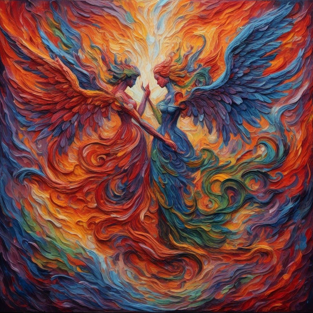 Angels and Demons Clash in Expressionist Oil Painting