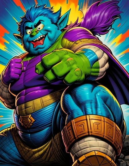 Humorous Fluffy Troll in Comic Book Art Style