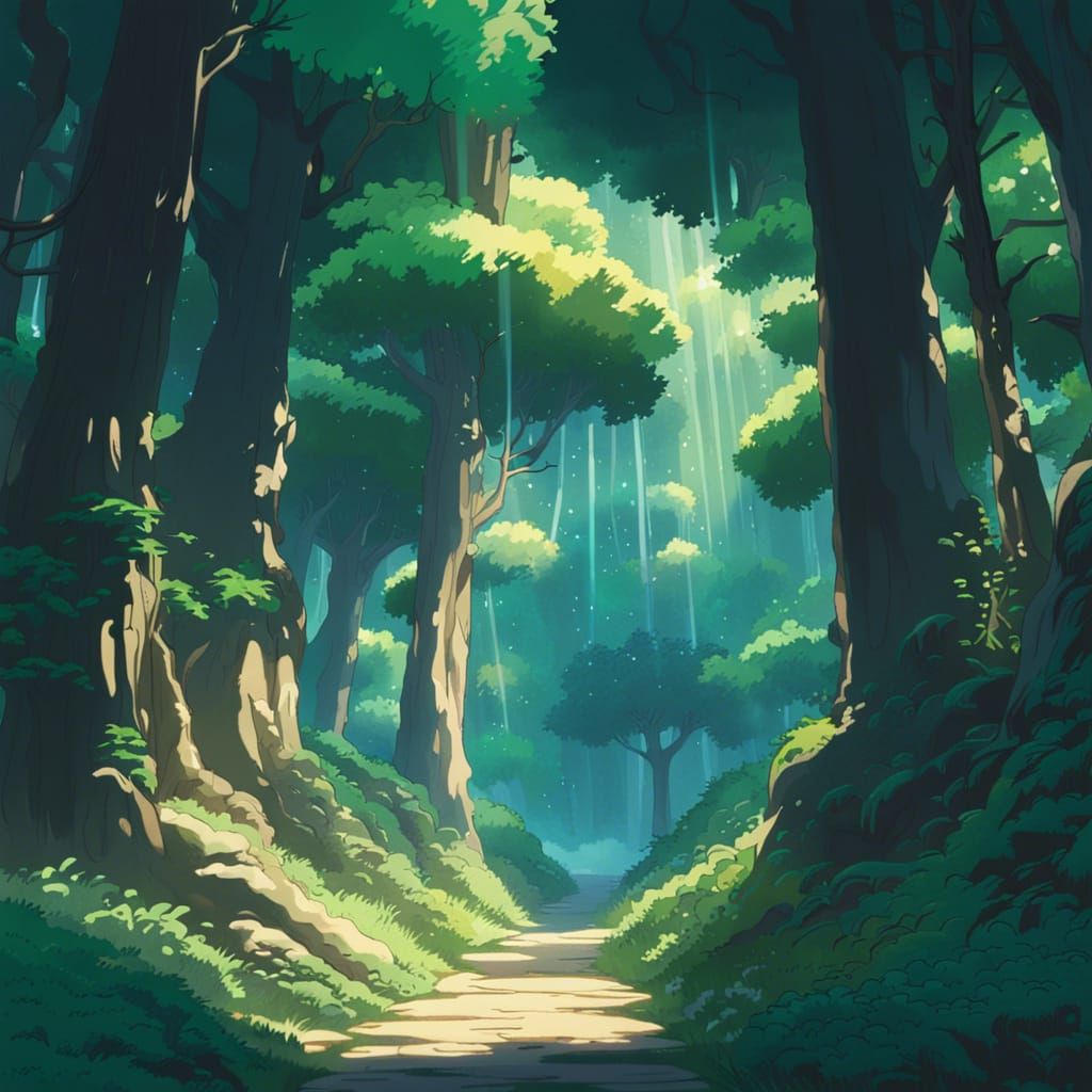 Enchanted Forest in Anime Key Visual Style