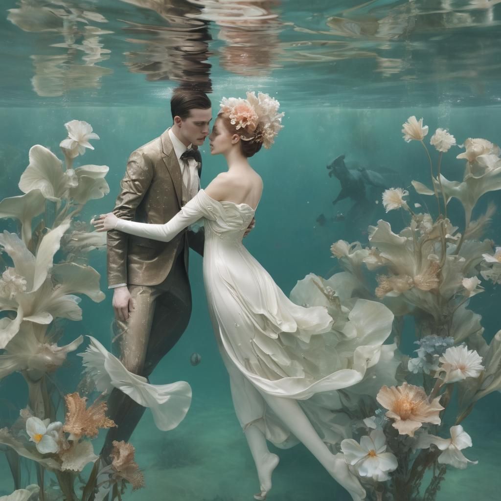Underwater Wedding Scene in Surrealist Style