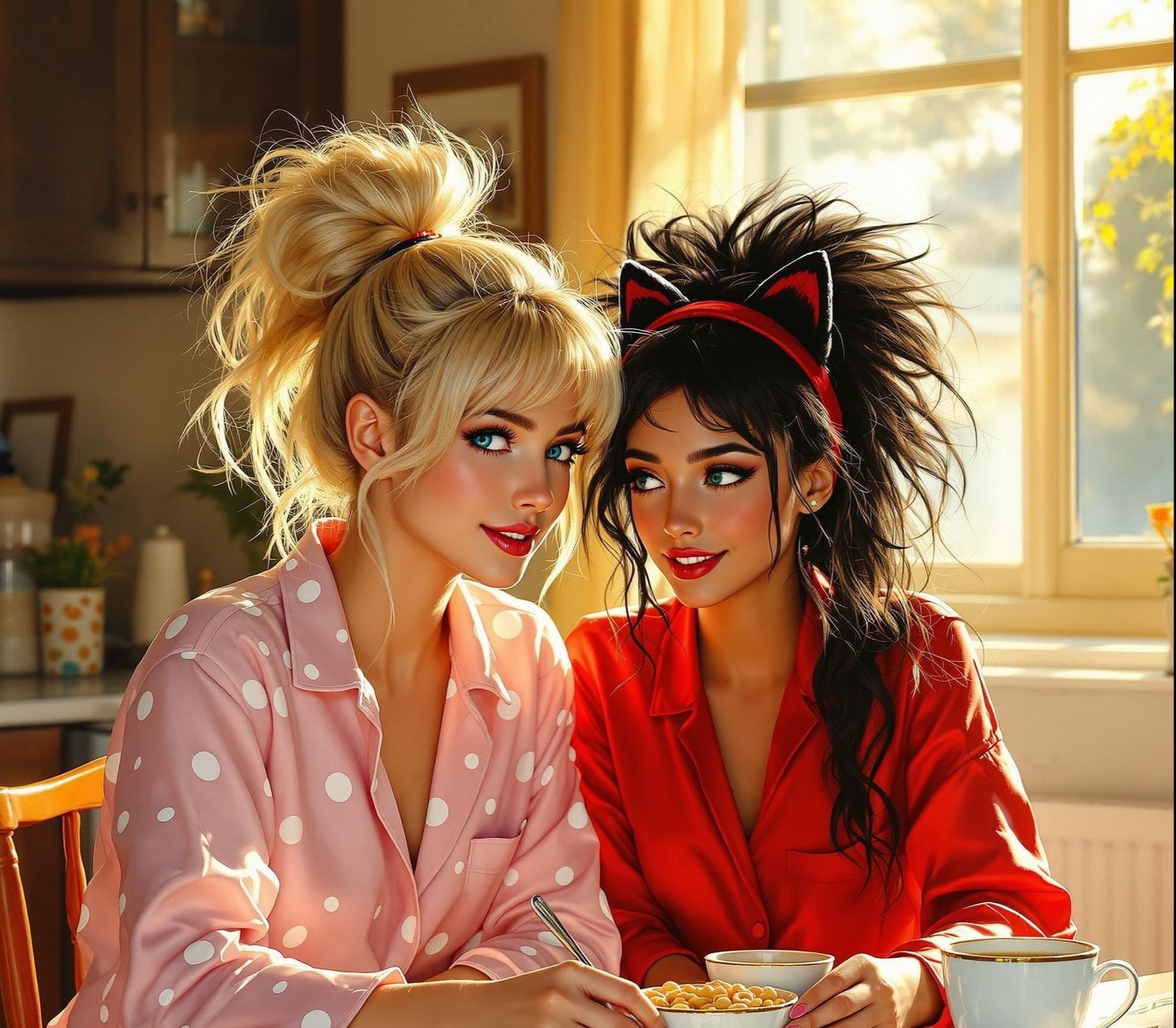 Breakfast Scene with Catra and Her Roommate in a Well-Lit Ki...