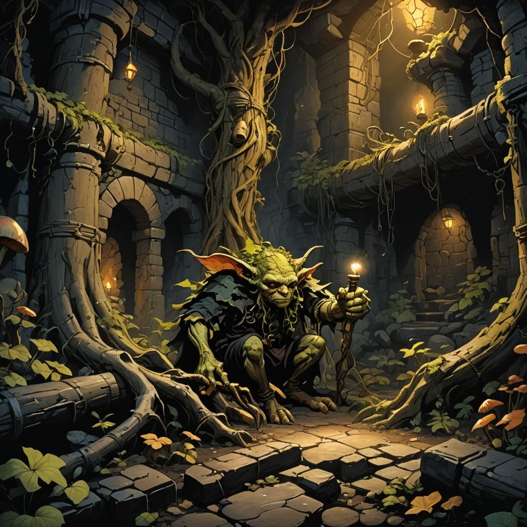 Goblin Plumber in Dark Fantasy Dungeon