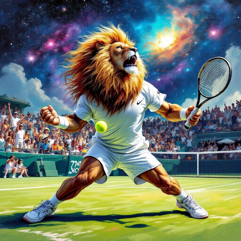 Lion Tennis Player in Graffiti Street Art Style