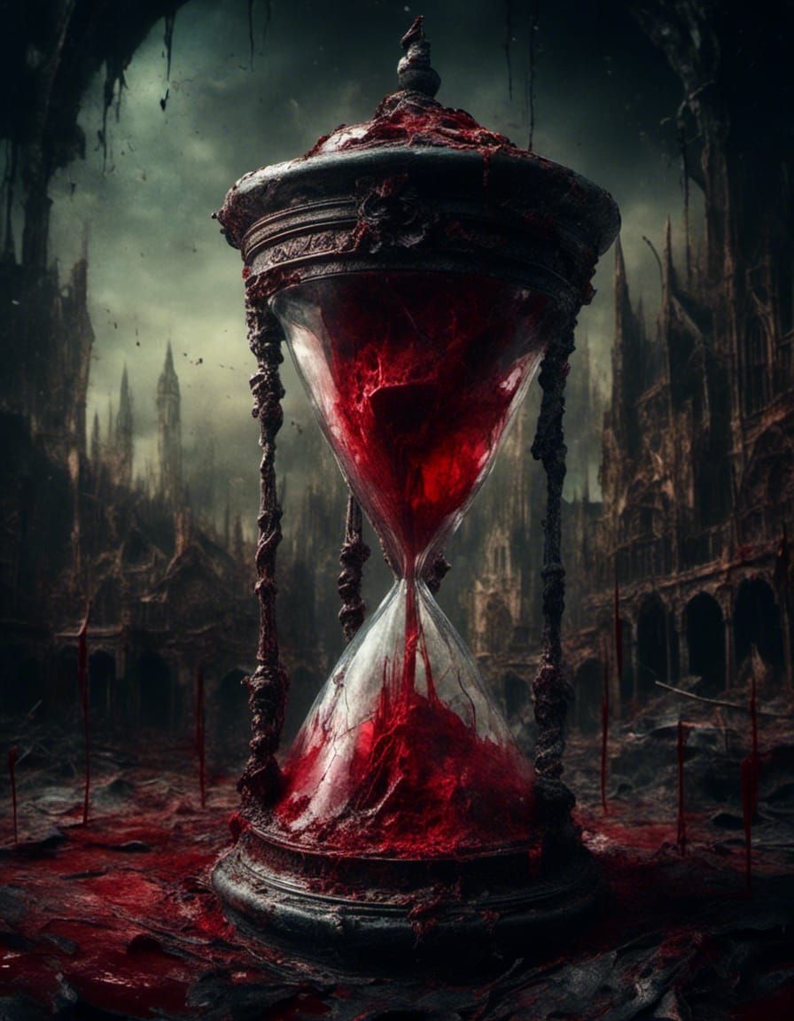Blood inside a glass hourglass