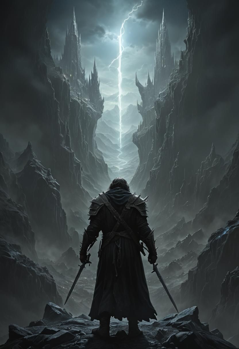 Mordor Warrior Silhouette in Middle Earth Landscape