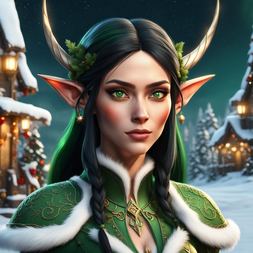 Beautiful Christmas Elf Working at the North Pole
