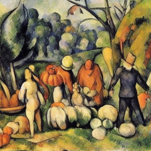 Devil Rabbit's Autumn Harvest in Cezanne and Bosch Style