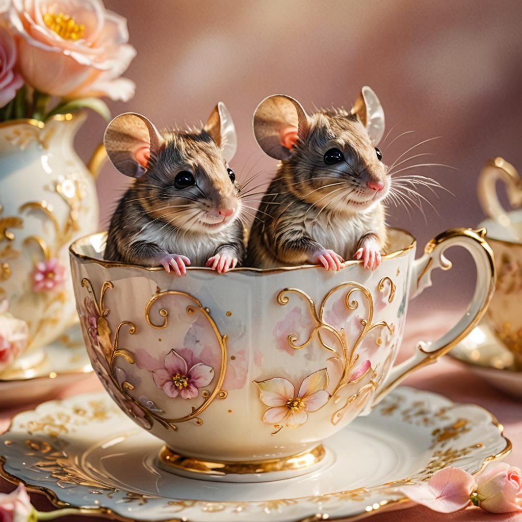 Mice Tea Party: A Whimsical Watercolor Macro