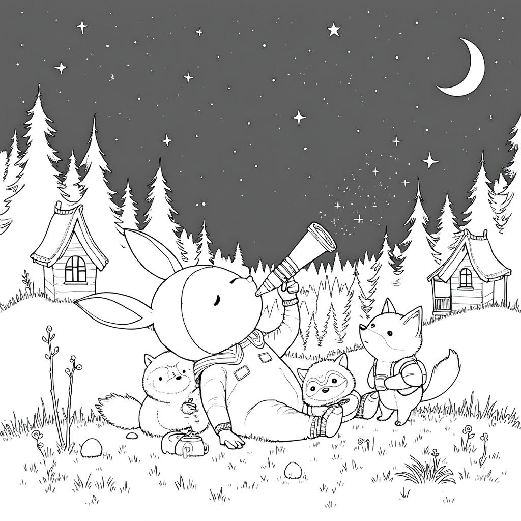 Labubu Gazes at Stars with Woodland Friends