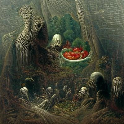 Horror Food Forest in Gustave Doré Style