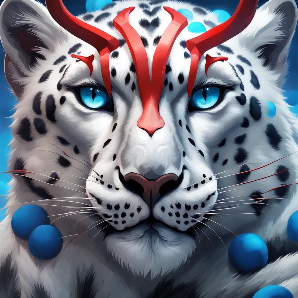 Snow Leopard Portrait with Horns, Trending Art