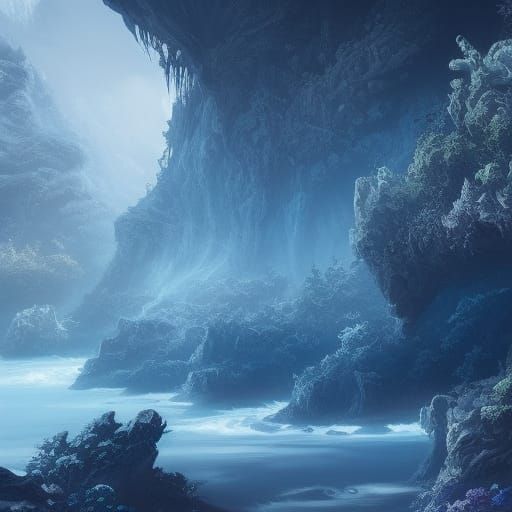 Blue and White Ombre Home in Detailed Matte Painting