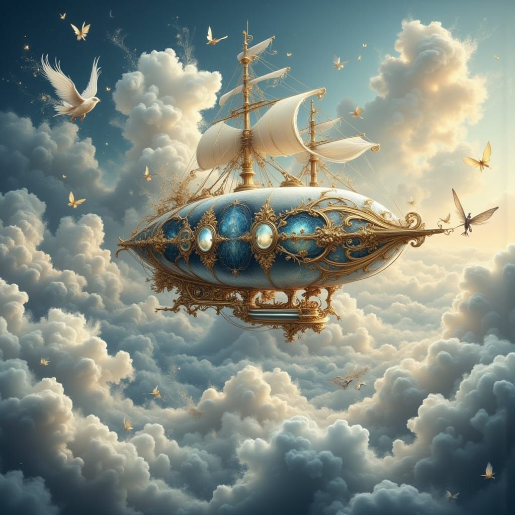 Enchanted Airship in Dreamy Winter Landscape
