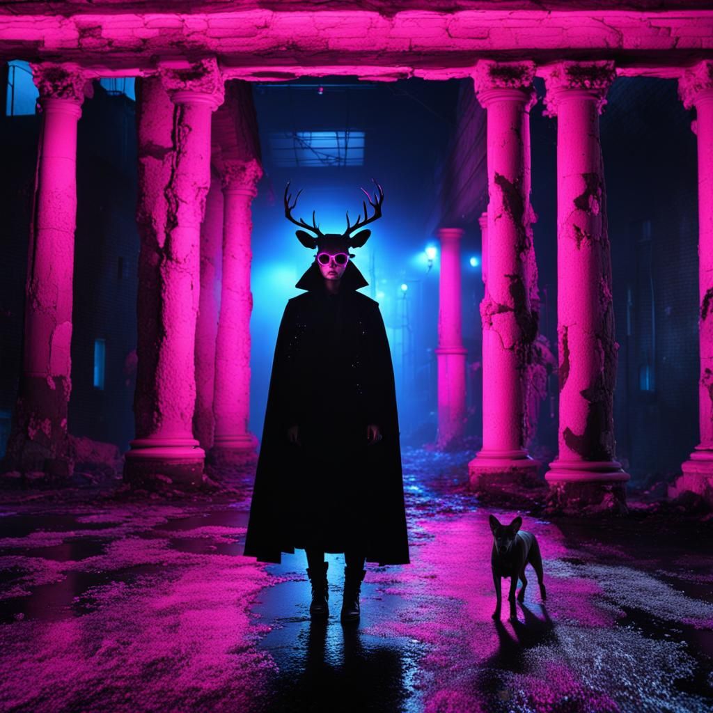 Goth Model in Ocean Scene with Neon Lights