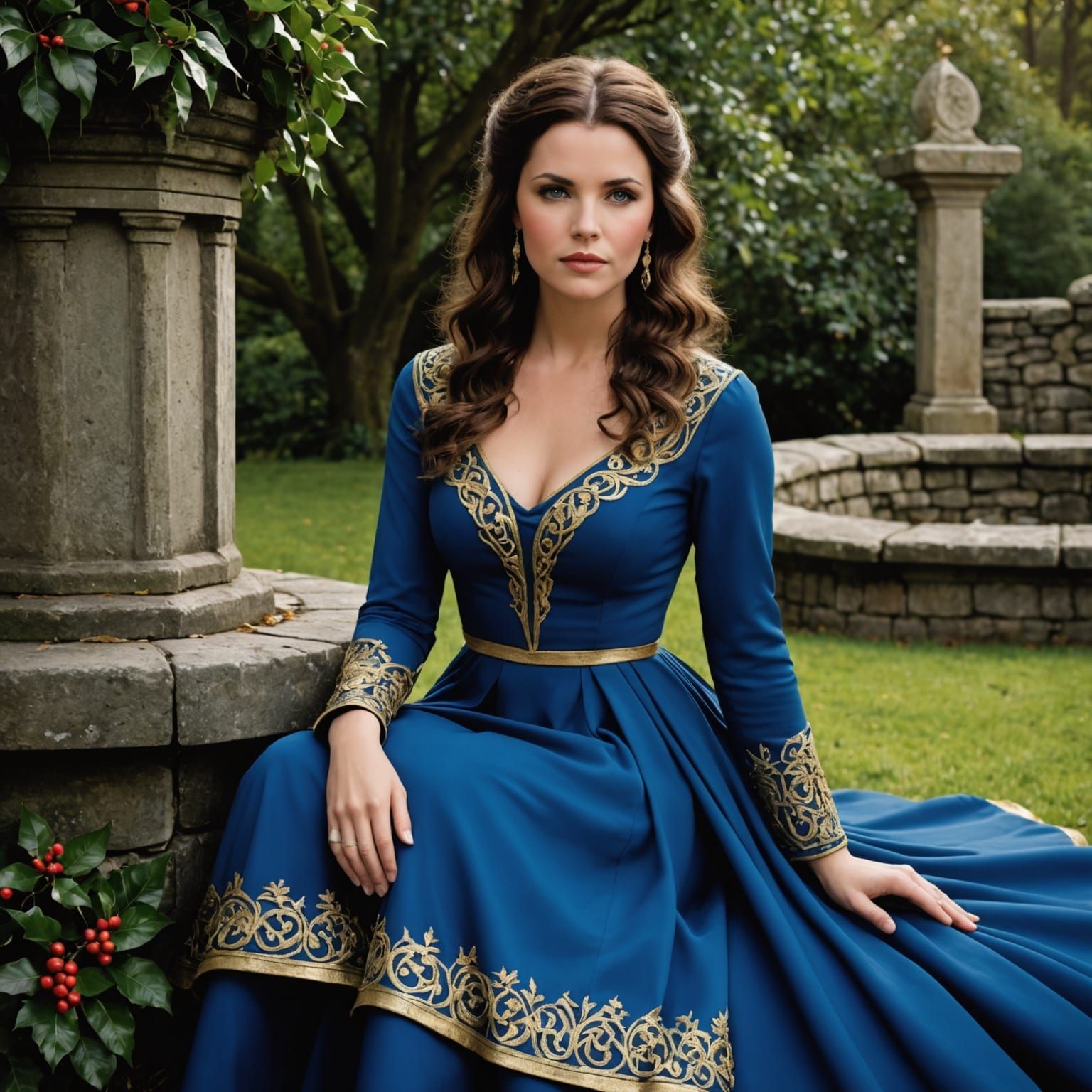 Celtic Woman by Holy Well with Holly Backdrop