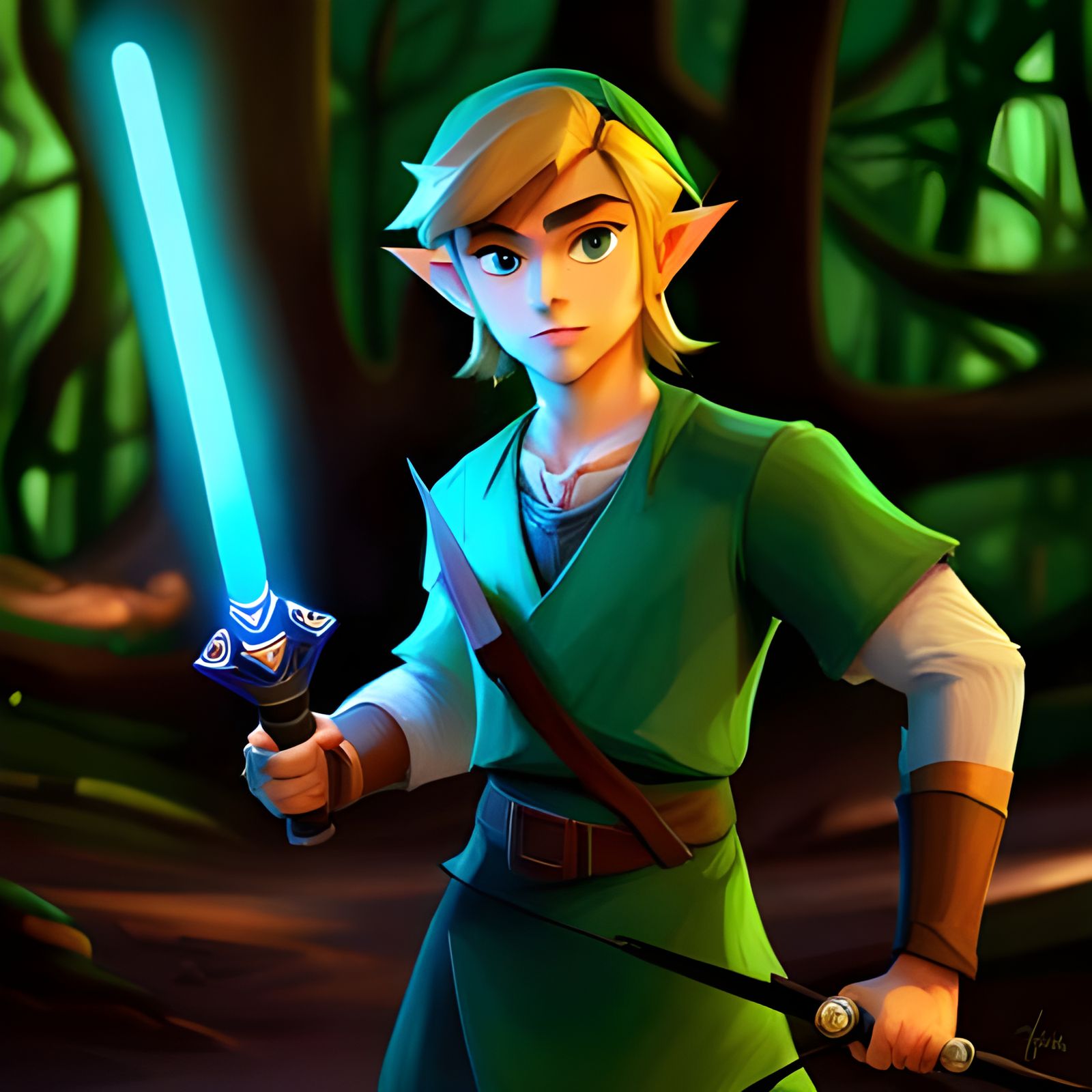 Link with Lightsaber in Zelda Forest: 3D Art