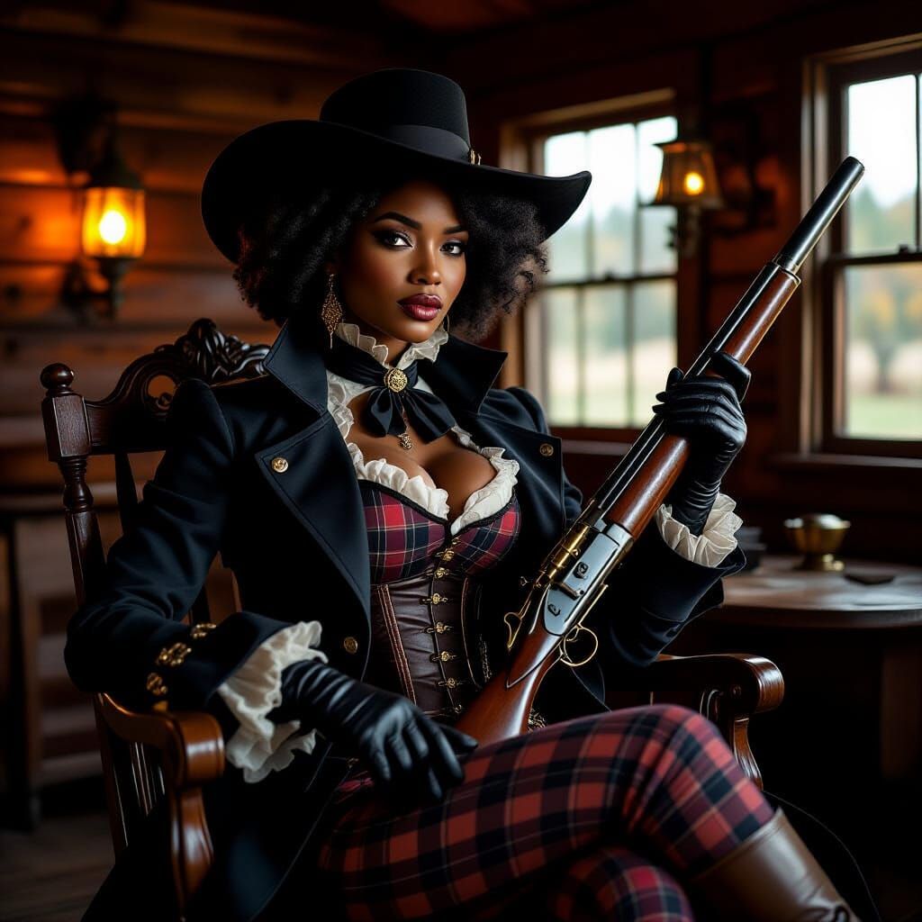 Victorian Steampunk Gunslinger in Rembrandt Lighting