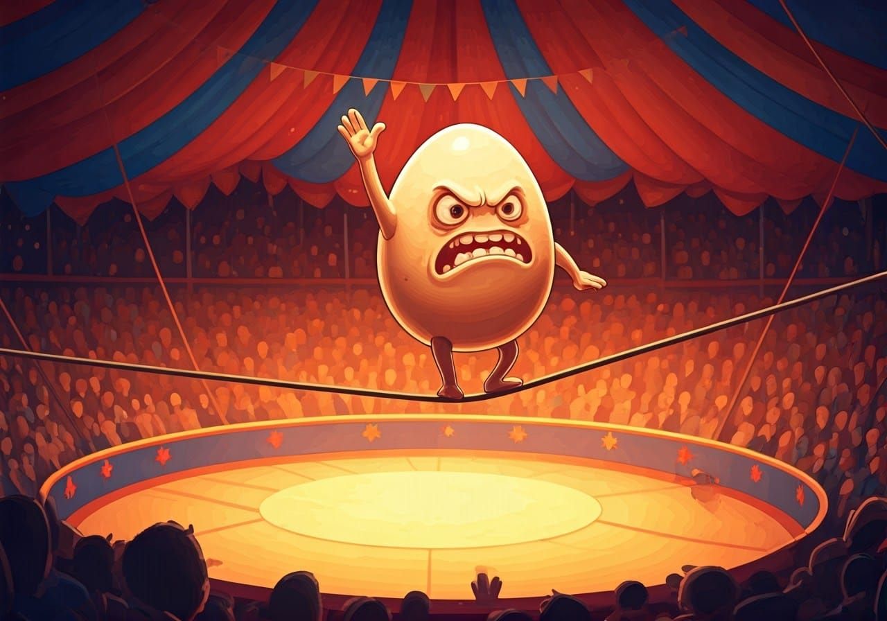 Furious Egg Balances on High Wire, Circus Scene