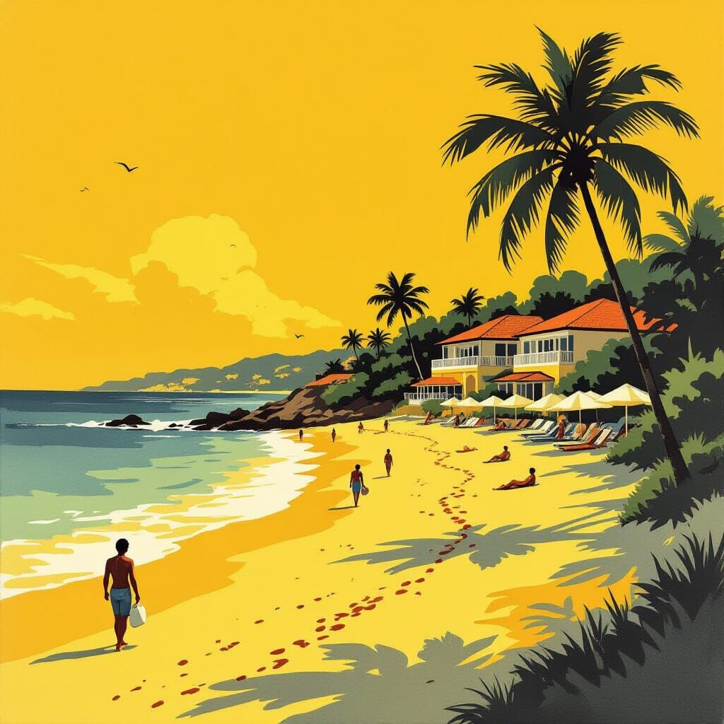 Yellow Beach Resort in Ink and Wash Style