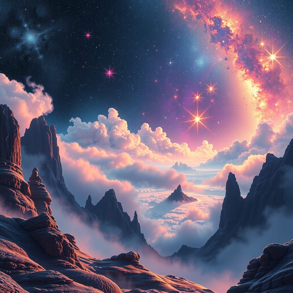 Ethereal Landscape with Glowing Nebulae in Psychedelic Style