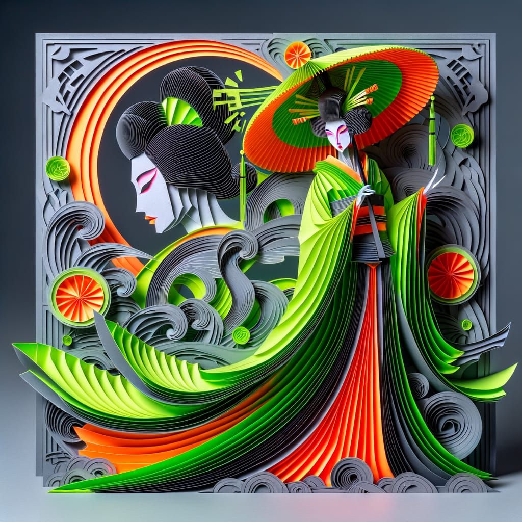 kirigami neon green kimono