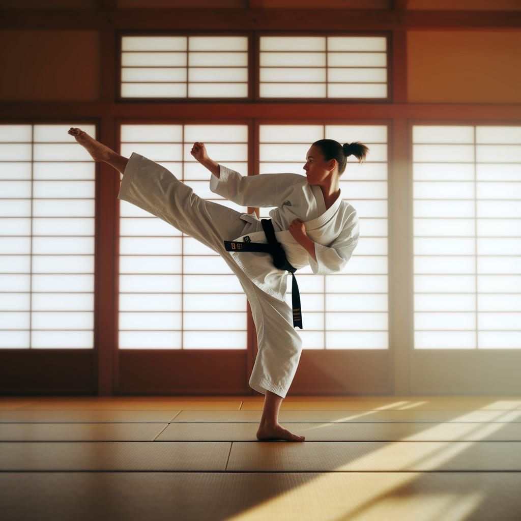 Karate Practitioner's Morning Dojo Kick