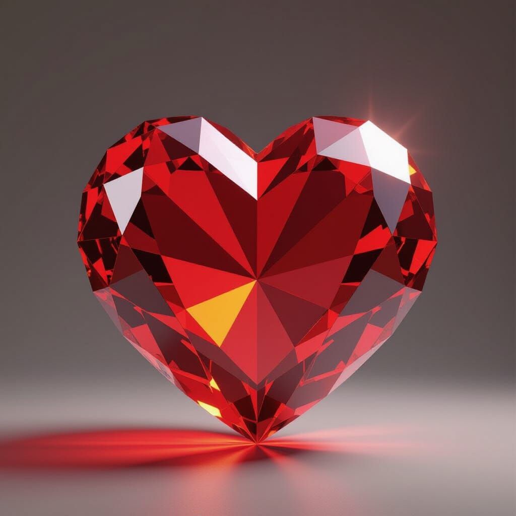 Radiant Red Crystal Heart in Stylized 3D Rendering