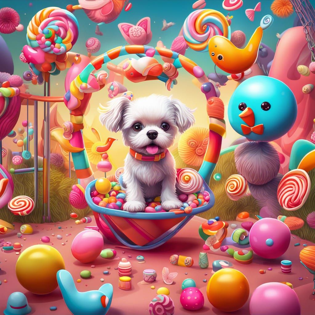 Joyful Puppy Playground in Candy Art Style