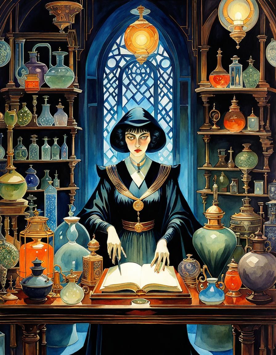 Art Deco Witch in Ghibli Laboratory