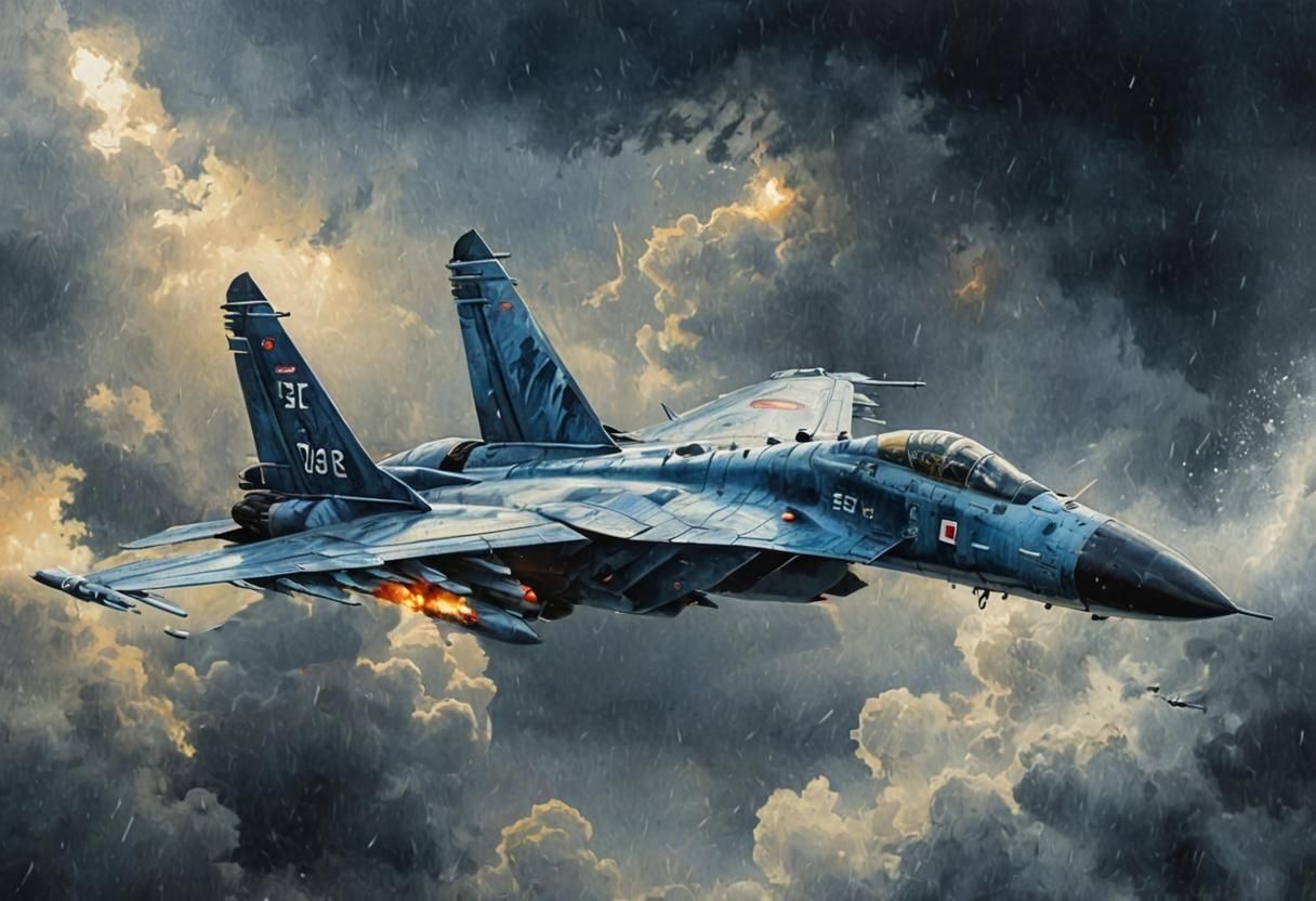 Dramatic Sukhoi Su 27 in Oil and Water