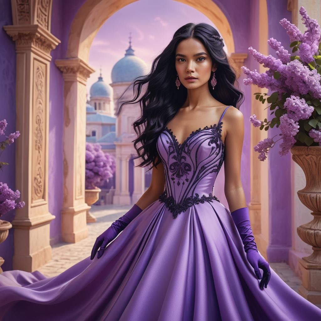 Elegant Woman with Purple Highlights in Digital Painting