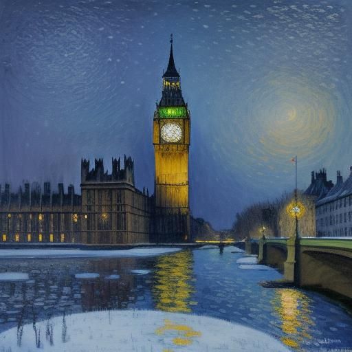 Big Ben in Winter Night: A Monet-Style Painting
