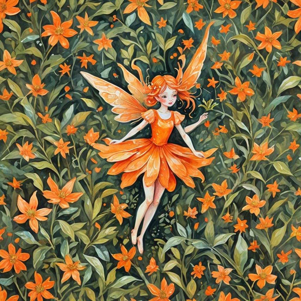Orange Fairy in Gouache Impressionist Style