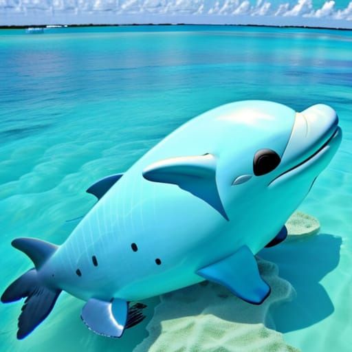 Adorable Plush Dolphin in Turquoise Bahamas Bay