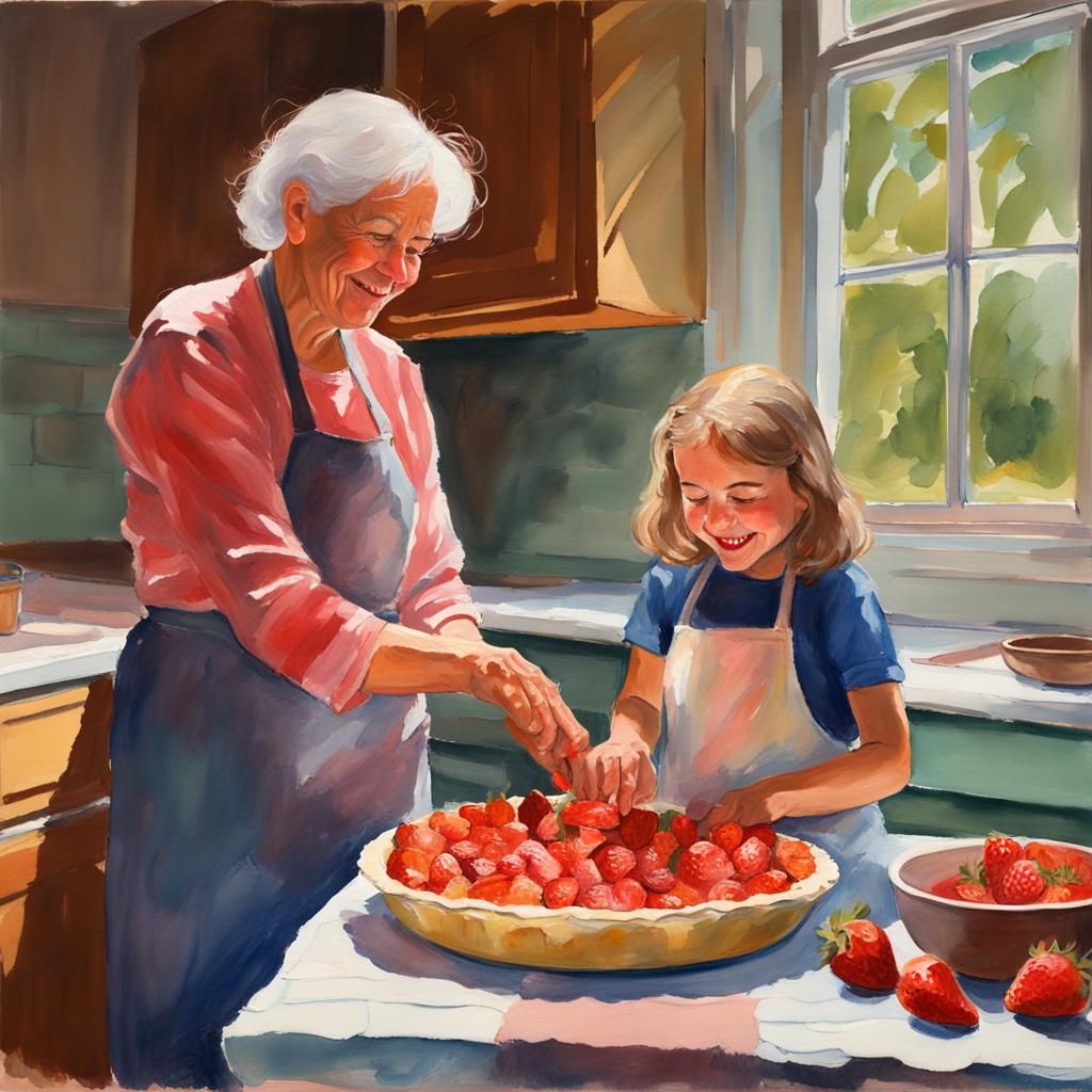 Charming Gouache Painting of Pie Baking Lesson