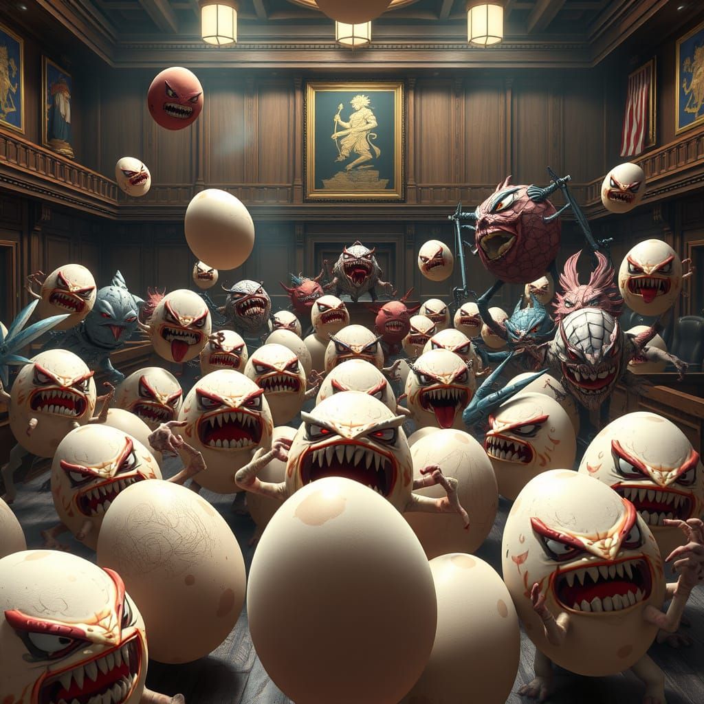 Eggs in Epic Anime-Style Courtroom Battle