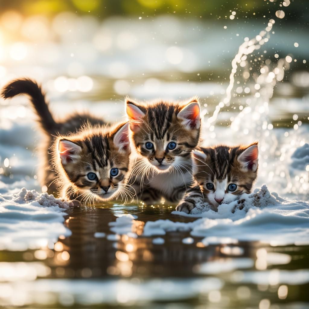 Kittens Playfully Splashing: Professional Photography