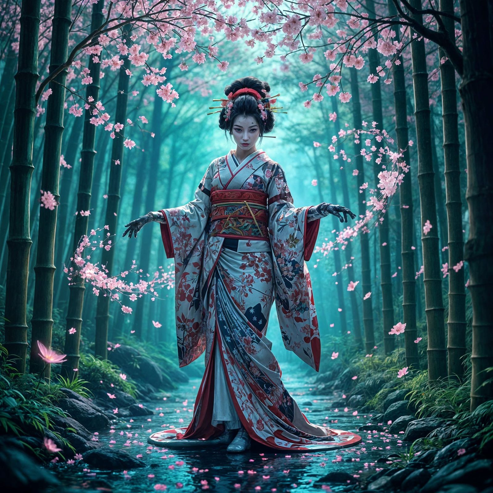 Cyborg Geisha Dances in Futuristic Kyoto