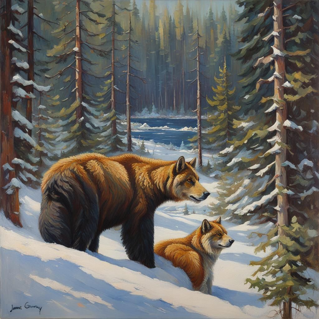 Taiga Landscape in Oil Painting Style