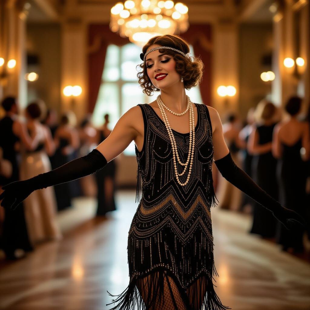 Flapper Girl Dancing in 1920s Ballroom