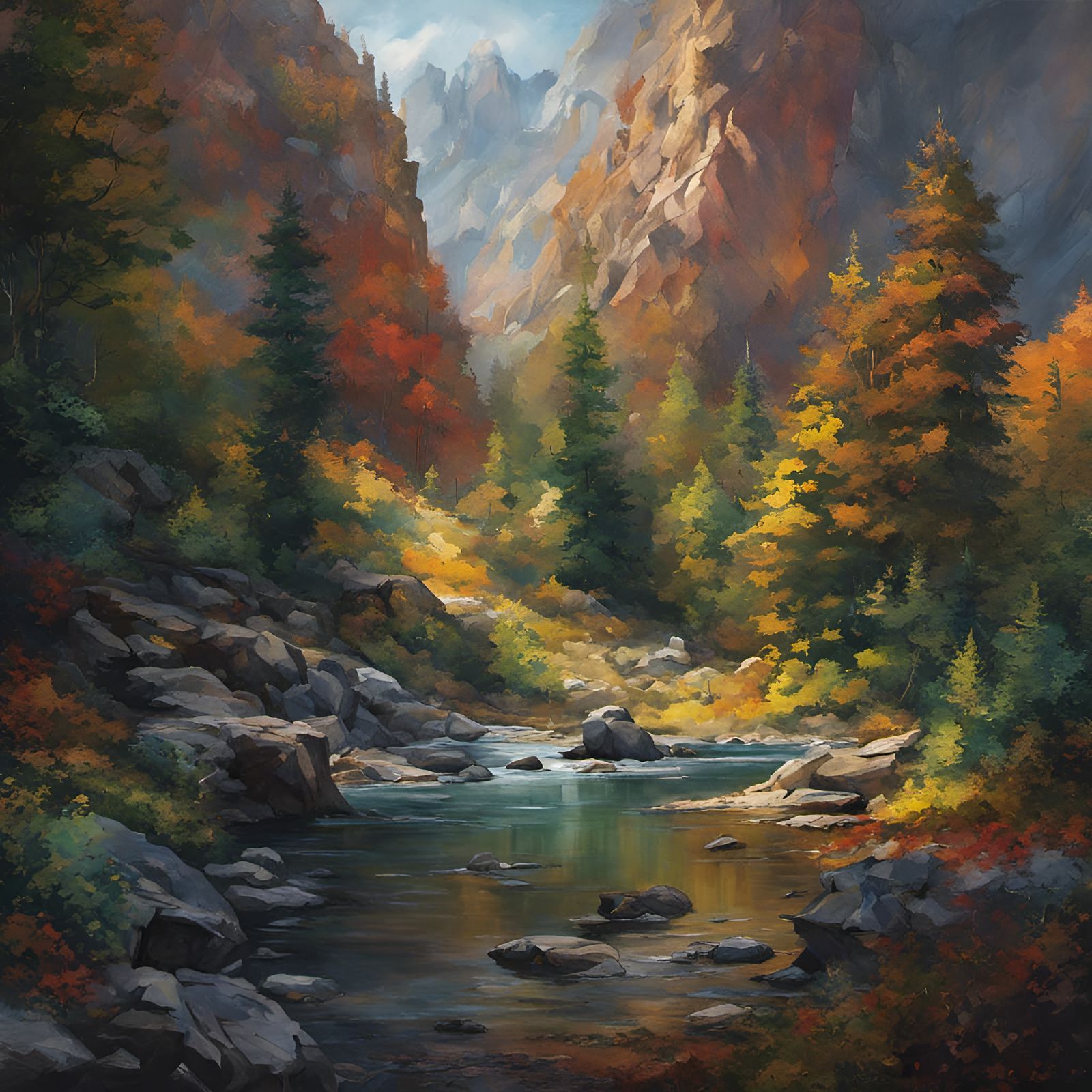 Mountain Pond Reflected in Watercolor Painting