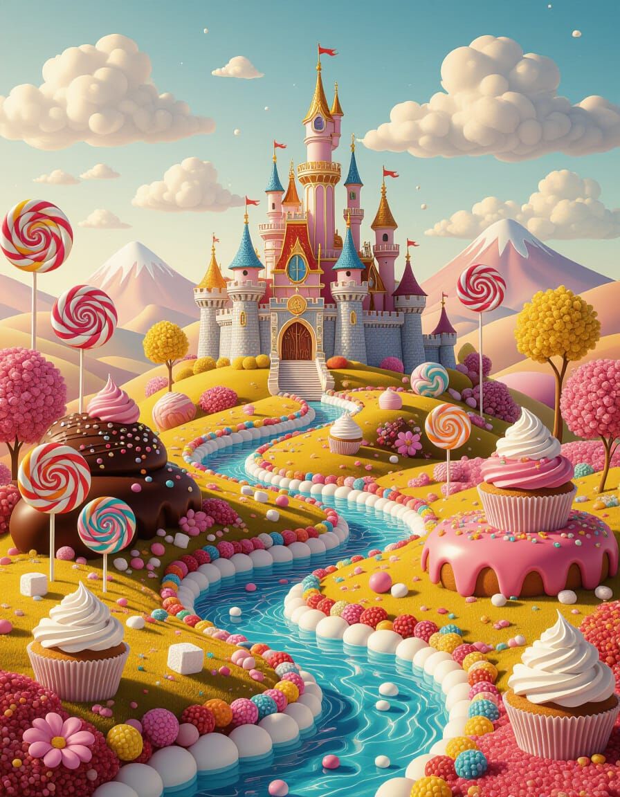 Surreal Candyland Castle with Sweet Landscape