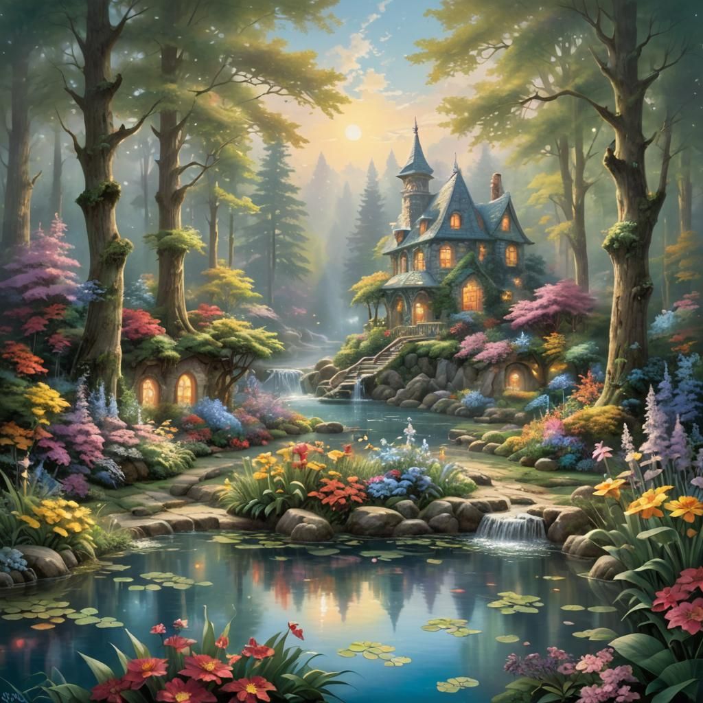 Ethereal Forest Pond in Hyperdetailed Fantasy Style