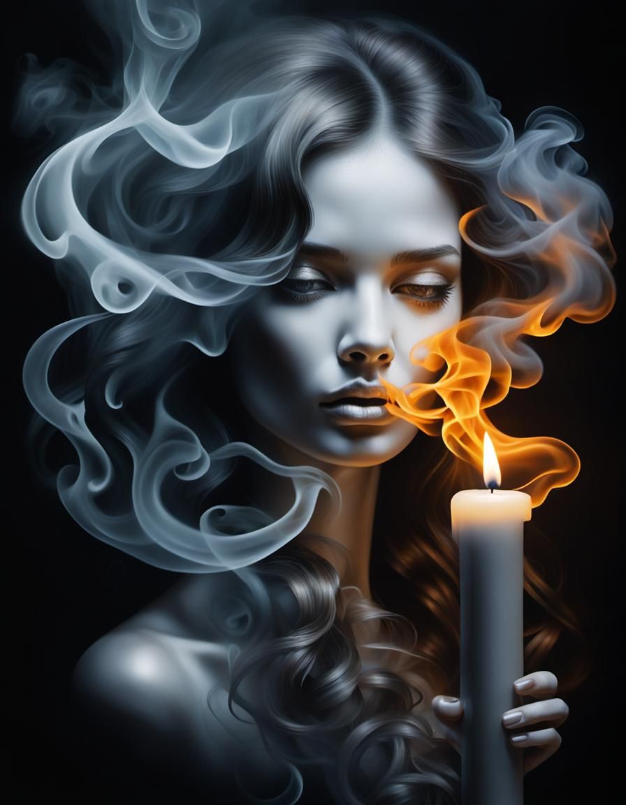 Woman's Face Formed from Candle Smoke Airbrush