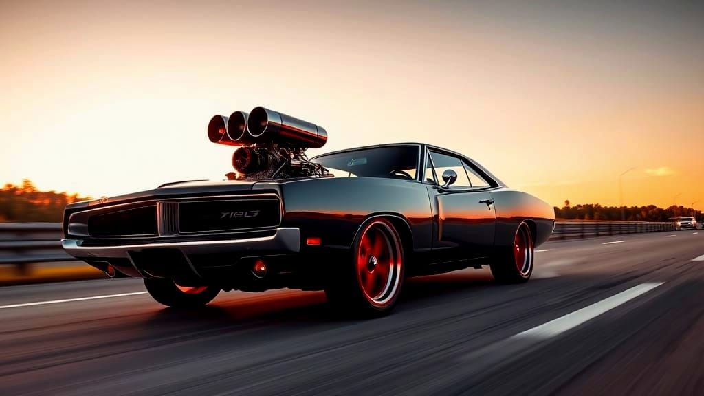 Black '69 Dodge Charger with Twin-Barrel Turbo: 8K