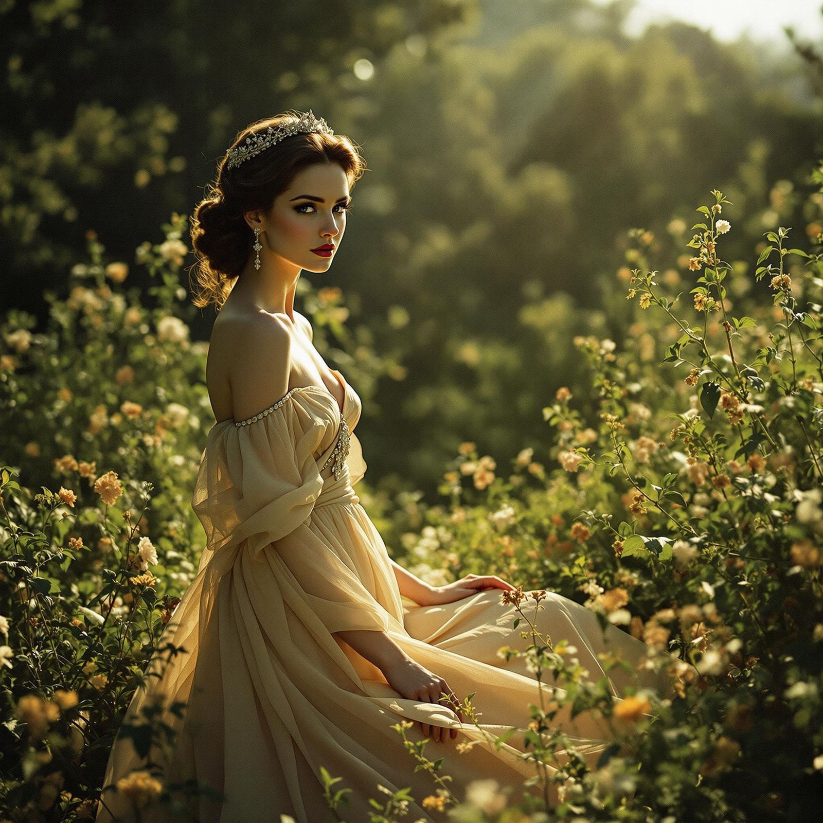Elegant Lady Lost in Serene Landscape